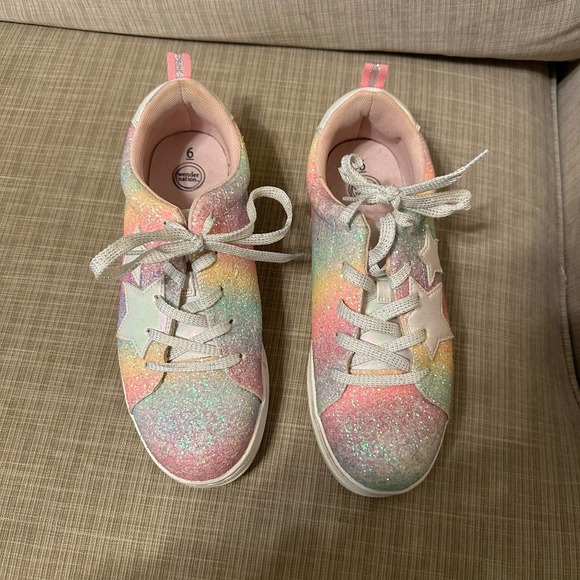 Wonder Nation Girls Pastel Rainbow Star Casual Low-Top Court Sneaker Size 6 - Picture 3 of 8